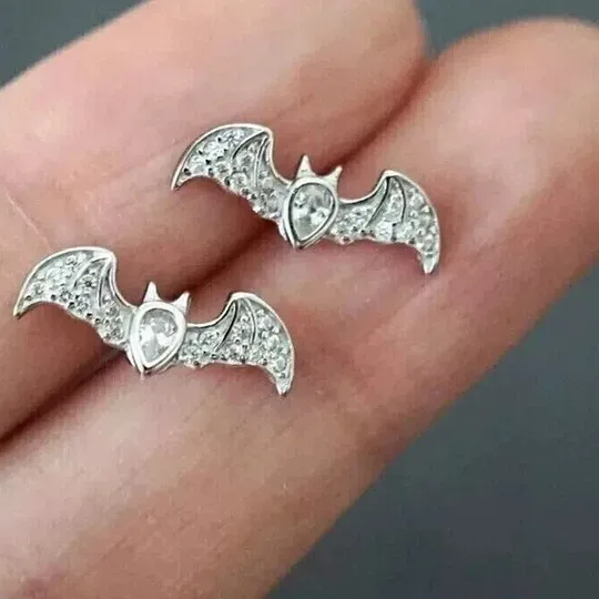 Authentic Nocturnal Echoes Lab Created Diamond Bat Stud Earrings in Radiant 14K White Gold Finish