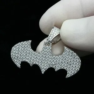 Authentic The Nocturnal Guardian: 2.00CT Lab-Created Diamond Batman Silhouette Pendant in Radiant 14K White Gold Finish