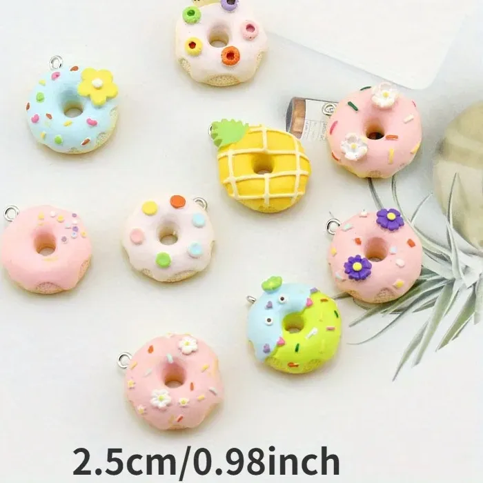 Authentic 10Pcs 3D Colorful Donut Resin Charms Pendants For Earrings Keychain Bracelet Diy Jewelry