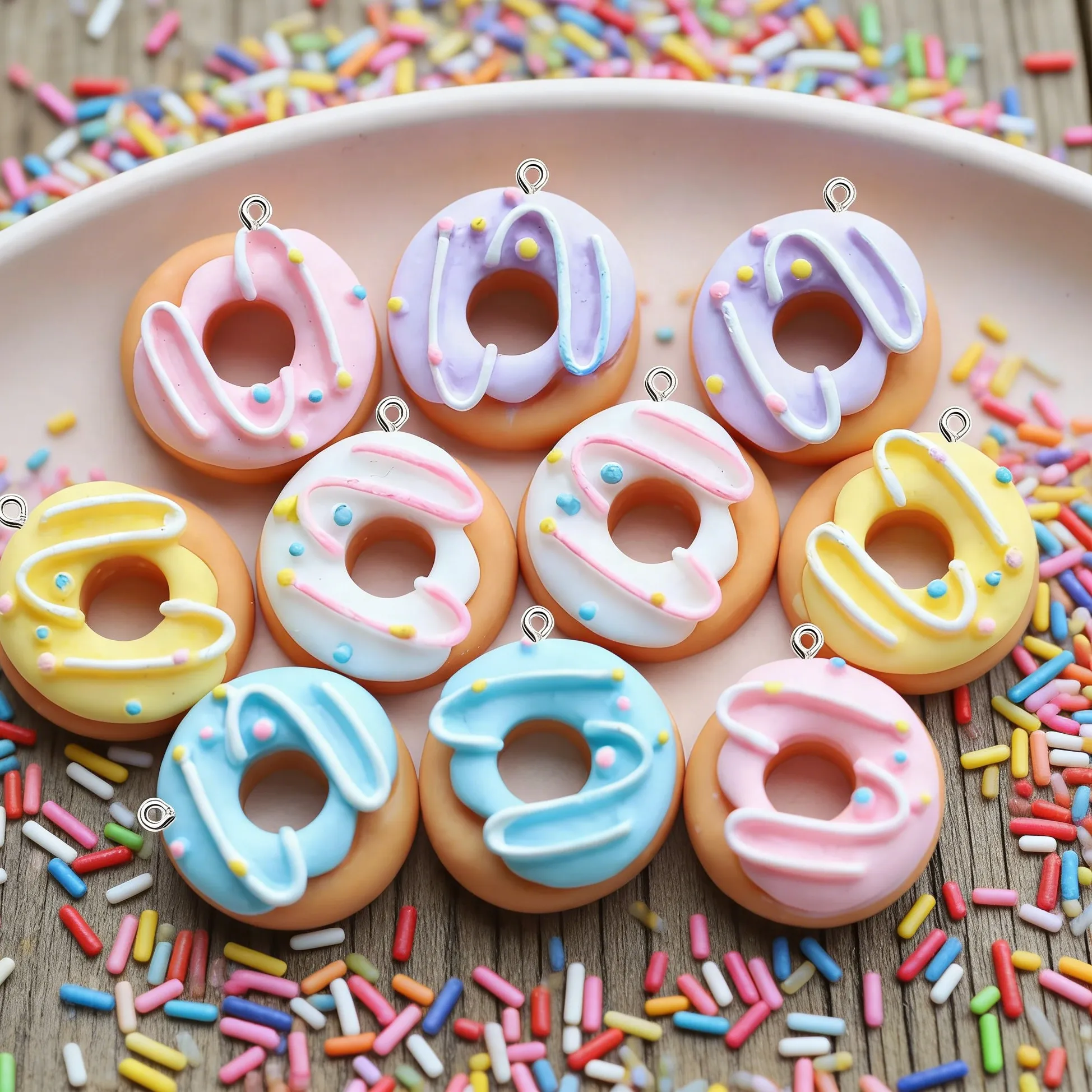 Authentic 2.3cm Mini Doughnut Resin Charms Earrings Bracelets Pendants Trendy Jewelry Making Material Kawaii DIY Donut Hanging Accessories