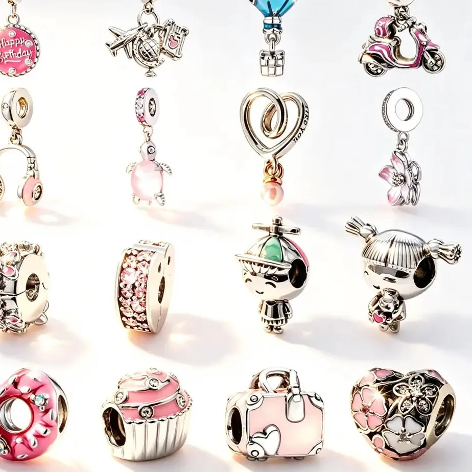 Authentic Pink Charms Diy Jewelry Little & Air Balloon Sprinkled Donut Hearts Clip Beads Fit Original Bracelet