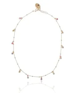 Authentic Vibrant Celestial Harmony: A Golden Necklace of Multicolor Crystal Harmony