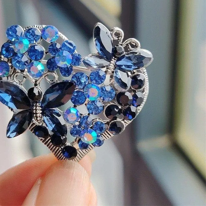 Authentic Superior Crystal Butterfly Brooch Pins, Luxury Red Blue Heart Designs, Perfect Valentine's Jewelry for Women