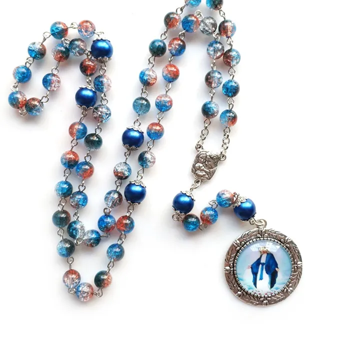 Authentic QIGO Vintage Virgin Pendant Rosary Necklace Long Catholic Cross Religious Pray Jewelry Four Styles