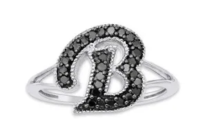 Authentic The Cipher of Beginnings: Black Diamond Initial B Ring in Radiant White Gold