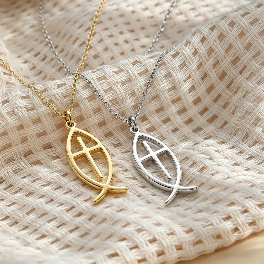 Authentic ﻿ Christian Fish Cross Necklace Ichthys Necklace Minimalist Faith Jewelry Religious for Her Baptism Confirmation Gifts
