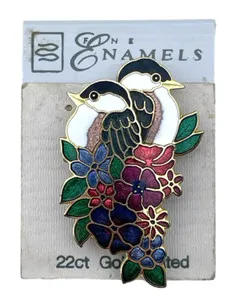 Authentic Luminous Winged Companion: 1990s Vintage Enamel Bird Pin