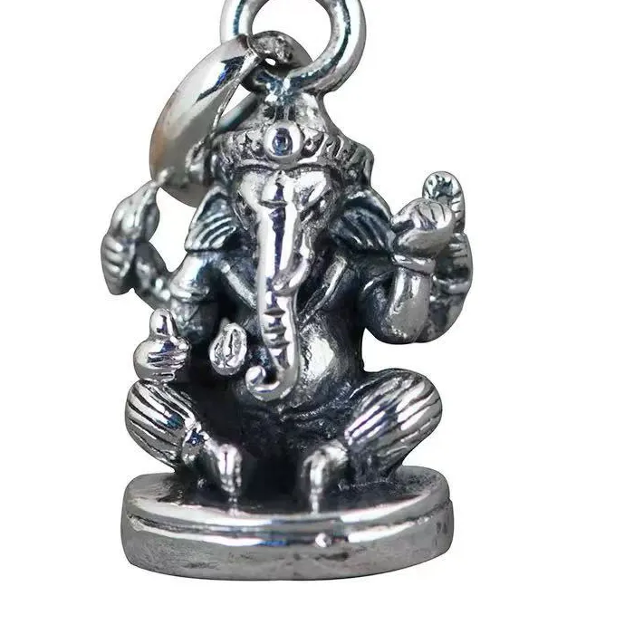 Authentic 100% 925 Silver Ganesh Pendant Vintage Sterling Buddhist Wealth Ganesa Amuelt