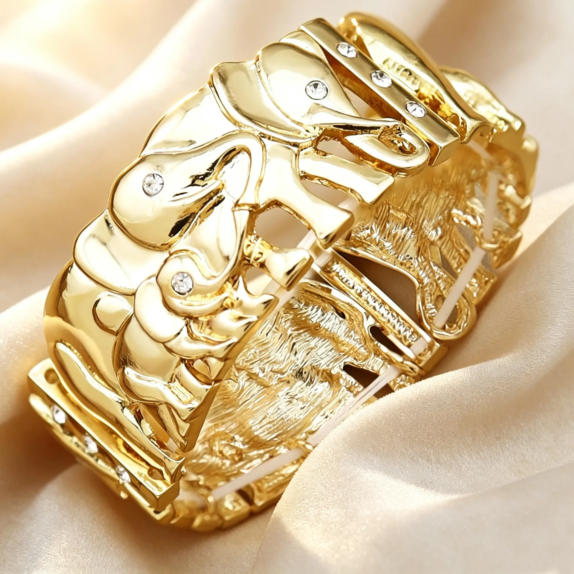 Authentic Sacred Jungle Ganesha Golden Stretch Cuff of Divine Wisdom