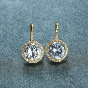 Authentic 5Ct Round Cut Moissanite VVS1-D Halo Hook Dangle Earrings 14K Yellow Gold Plated