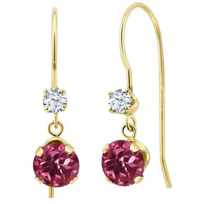 Authentic Radiant Heart Dangles of Pink Tourmaline in Luminous Gold