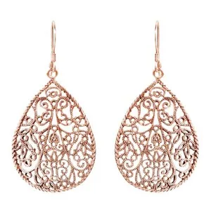 Authentic Whispering Tides Rose Gold Filigree Teardrop Earrings