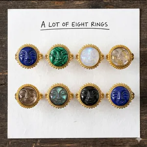 Authentic Moonlit Hand‑Carved Gold‑Plated Ring Set – Celestial Guardians