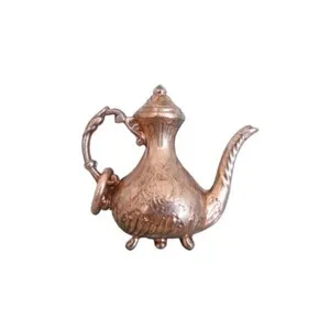 Authentic Rose Petal Protection: Antique Edwardian Rose Gold Plated Silver Teapot Charm Puffed Pendant