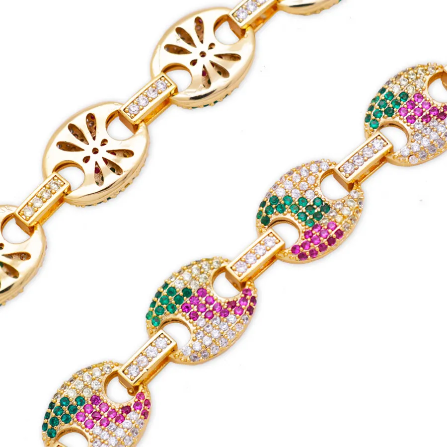 Authentic Micro Paved Aaa Cubic Zironia Iced Out Coffee Beans Puffed Marine Chain Bracelets Hip Hop Bling Cz Bracelets Male Jewelry