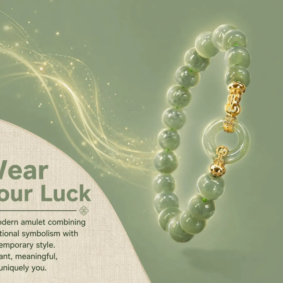 Authentic The Golden Halo of Serenity: Ping An Kou Jade and Gold Amulet Bracelet