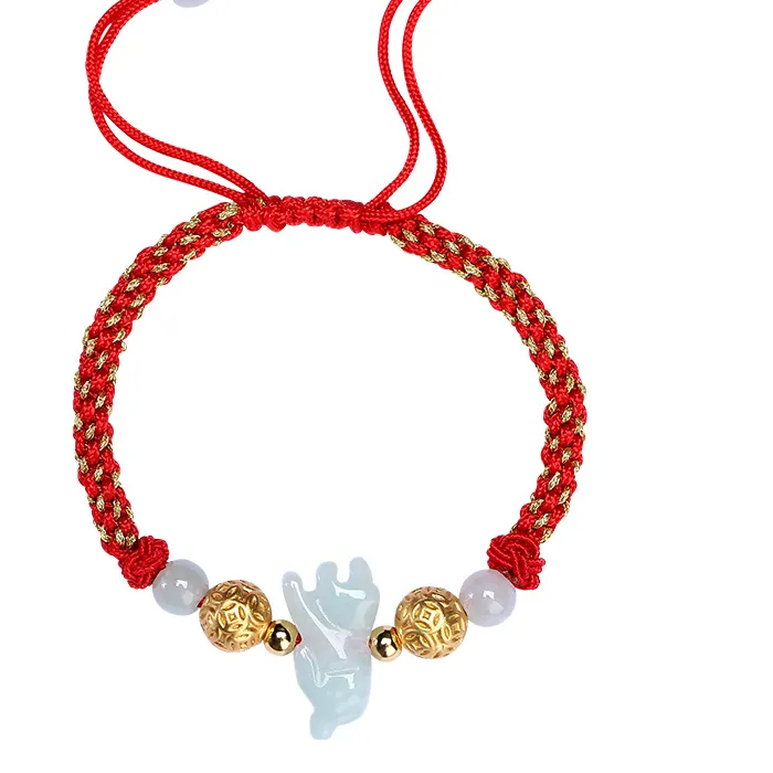 Authentic S999 Sterling Silver Bracelets for Women Chinese Zodiac Jade Weaven Rope-chain Gold Plated Argentum Beads Jewelry