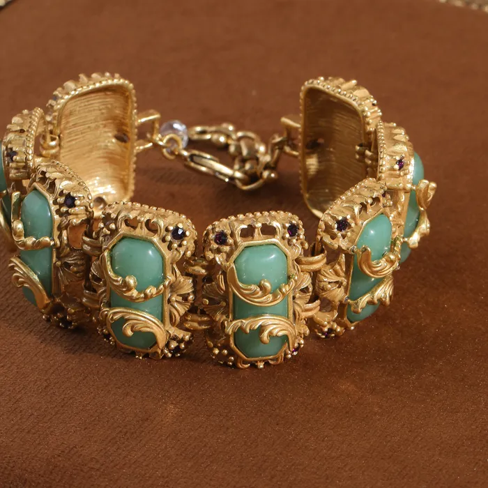 Authentic Green Jade Bracelet Made Of Natural Stones Wave Hollow Gold Color Woman Accessories Jewelry Girlfriend