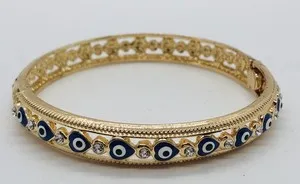 Authentic Gold-plated Stainless Steel Blue Evil Eye  Bracelet Valentines Love Bangle