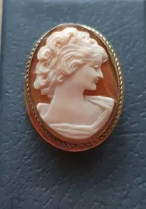 Authentic The Victorian Epoch Portrait Carved Shell Cameo and 10k Gold Plated Framed Talisman
