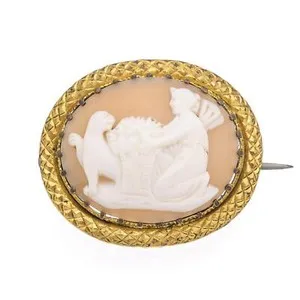 Authentic The Soul's Offering: Antique Gold-Plated Psyche and Lion Brooch