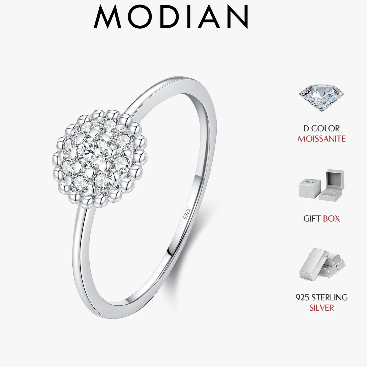 Authentic Modian D Color Moissanite Cluster Ring 925 Sterling Silver Frame Thin Floral Stackable Promise Fine Jewelry