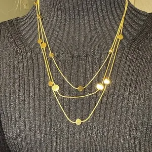 Authentic NWT Lucky Brand 3-Layer Necklace real Gold plated 15-17” discs