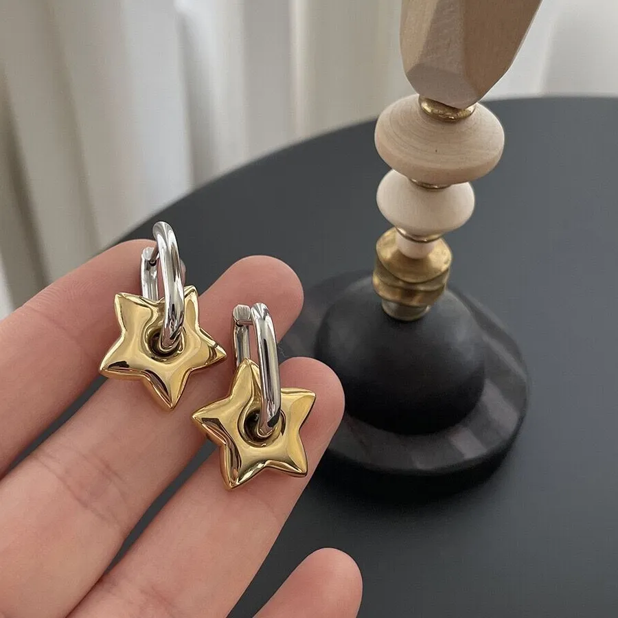 Authentic Celestial Lucky Star 18k Gold‑Plated Drop Earrings
