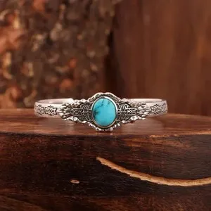 Authentic Turquoise Guardian of the West: 4Ct Oval Cut Lab Created Turquoise Men's Western Bracelet