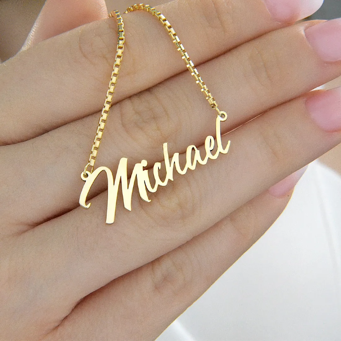 Authentic Personalized Necklace Custom Name Choker Box Chain Jewelry Handmade Custom Name Plates Pendant Bijoux Femme