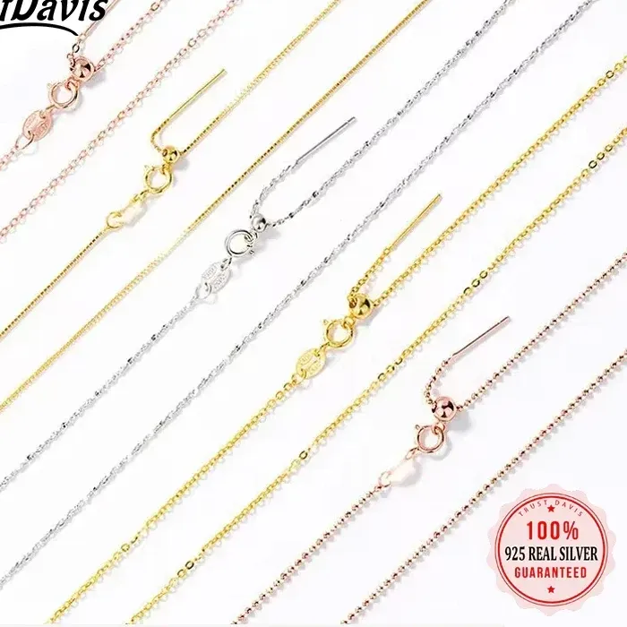 Authentic Trustdavis Real 925 Silver Box Cross Chain Universal Necklace for Women Daily DIY Pendant Necklace Fine Jewelry DC27
