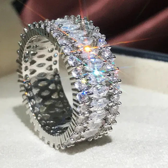 Authentic Simple 925 Sterling Silver Dazzling CZ Zircon Crystal Ring Promise Wedding Engagement Rings for Women Jewelry Bague Femme