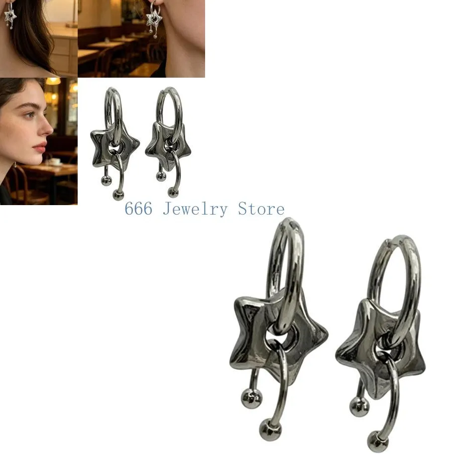 Authentic Celestial Puffed Star Dangle Earrings – 3cm Mystic Drop