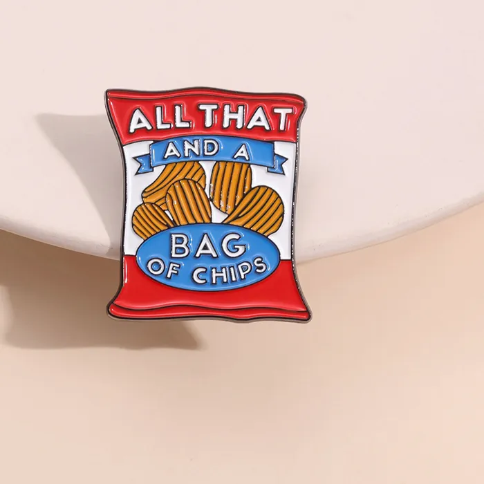 Authentic All That And A Bag Of Chips Enamel Pin Creative Snacks Puffed Foods Potato Chip Brooch Lapel Badge Jewelry For Kid Friends