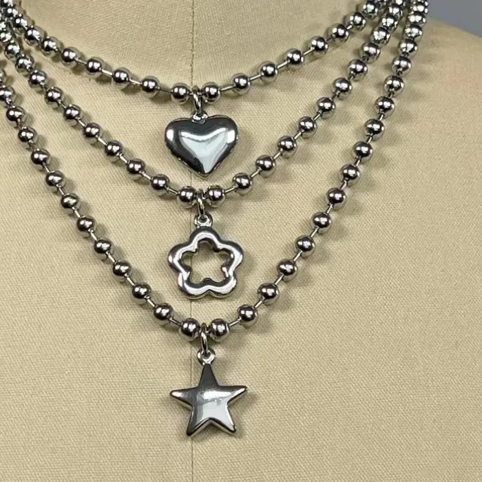 Authentic Y2K Chunky Ball Chain Puffed Heart Pendant Choker Necklace for Women Men Punk Grunge Aesthetic Necklace Jewelry
