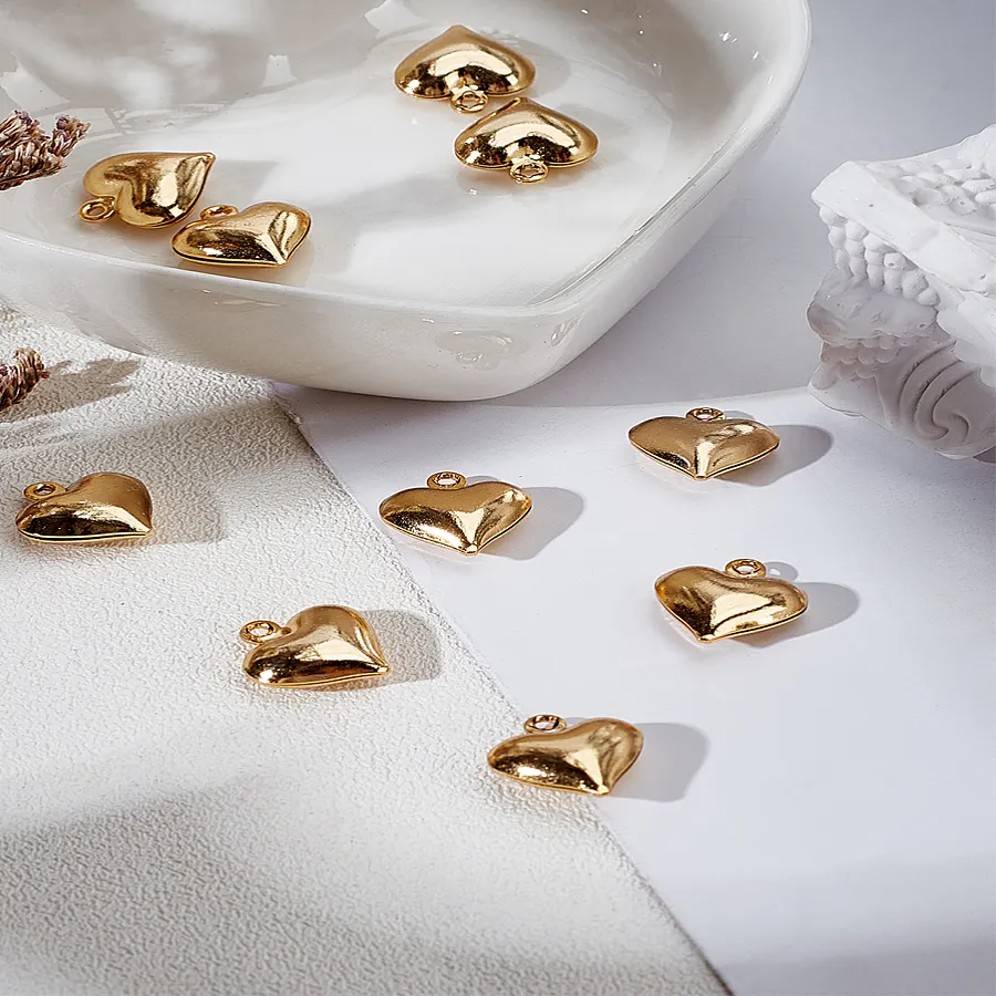 Authentic 10Pcs 304 Pendants Puffed Heart Real 18K Gold Plated 13X11.5X4.5Mm Hole 1.2Mm