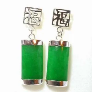 Authentic Women Gold Plated Green Jade Lucky Drop Studs Earring Jewelry