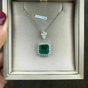 Authentic Enchanted Emerald Asscher Halo – 3‑Carat Lab‑Created Mystic Pendant