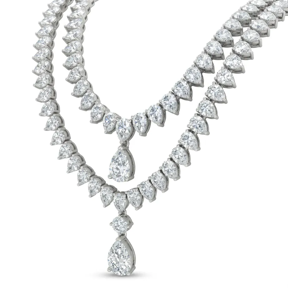 Authentic Double Layer Pear Cut GRA Moissanite Drop Pendant Necklace S925 Silver Luxury Bridal Wedding Banquet Party Women Jewelry