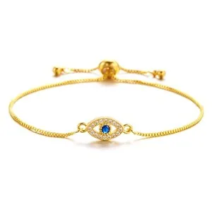 Authentic Retro 18k Gold Plated Blue Evil Eye Blessed Bracelet Lucky Pulling Bracelet Gift