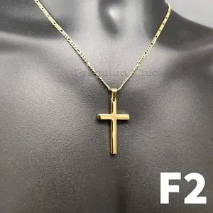 Authentic Sacred Guardian: Figaro Chain Necklace with Golden Cross Pendant
