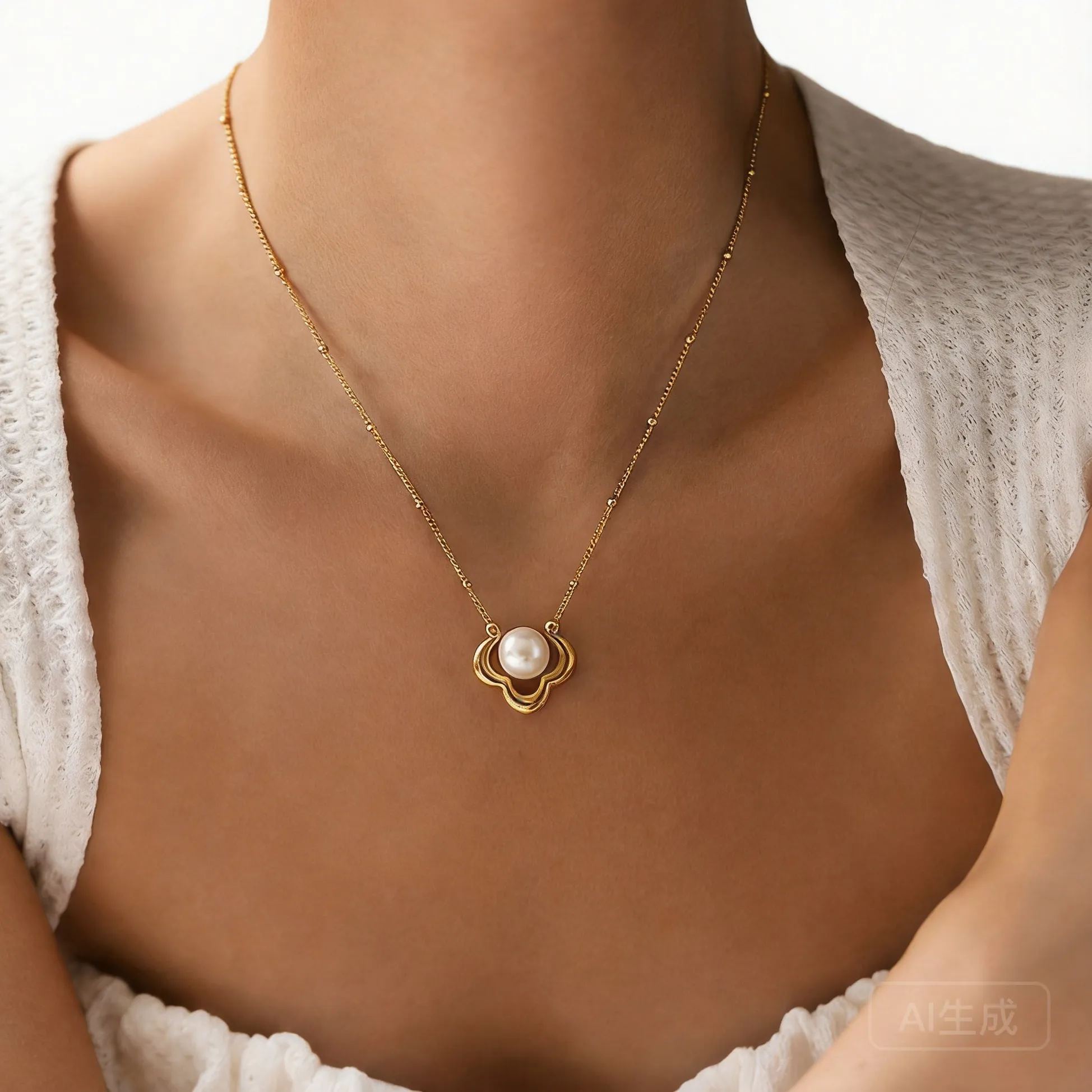 Authentic Chinese Style Lucky Auspicious Cloud Pearl Pendant Necklace For Women Gold Plated Dainty Choker Blessing Jewelry