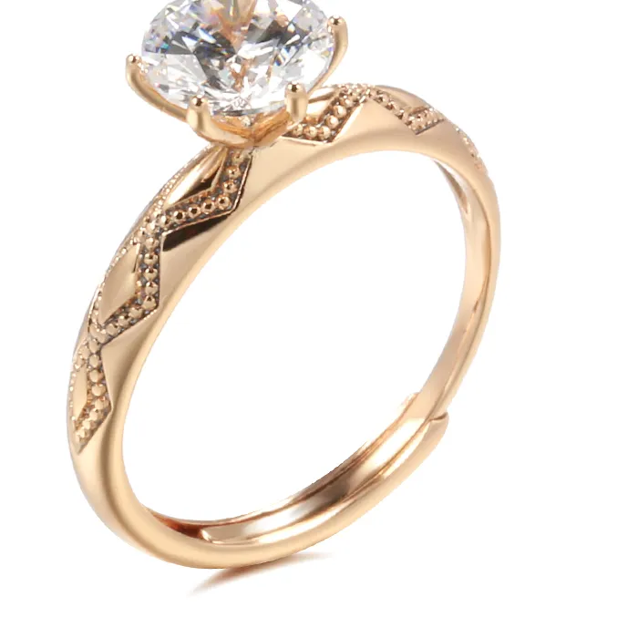 Authentic Kinel White Natural Zircon Ring 585 Rose Gold Ethnic Bride Rings Fine Jewelry