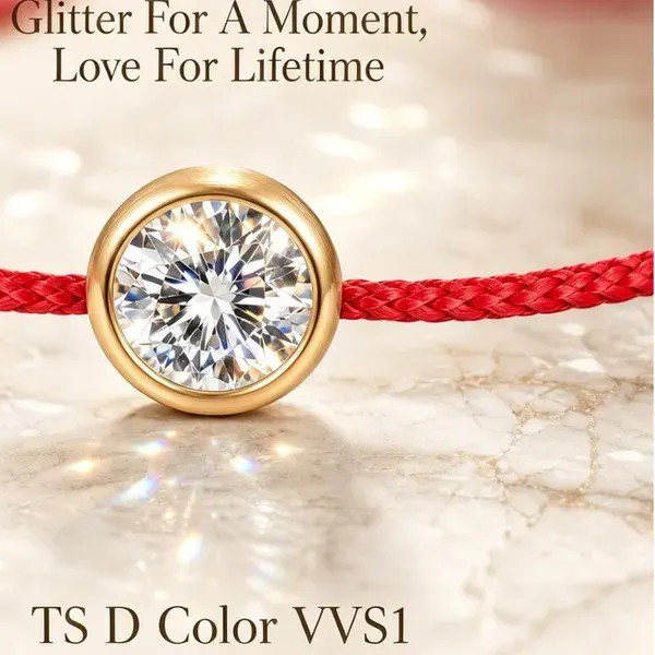 Authentic TS D Color VVS1 Moissanite Red Rope Bracelet 925 Silver Gold Bezel Setting Lucky Red Cord Charm Bracelet For Ladies Daily Wear