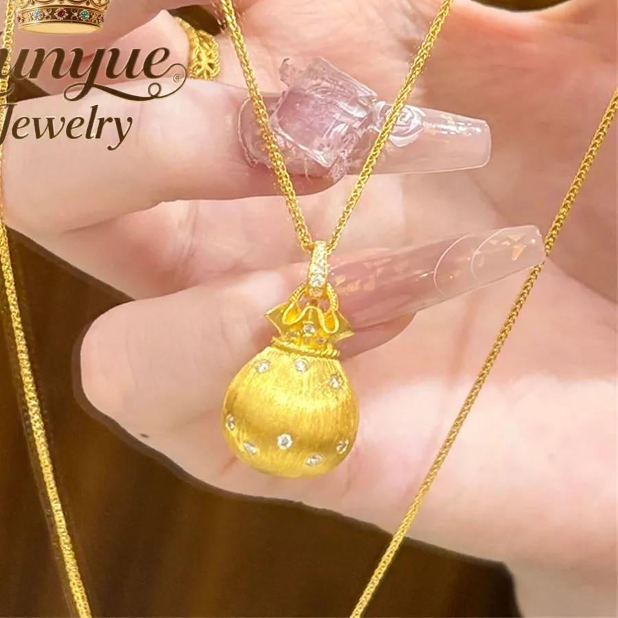 Authentic Sand-Gold Light Luxury High-End Gift With A Sand-Gold Lucky Bag Pendant Necklace And Collarbone Chain Exquisite Charms Elegant