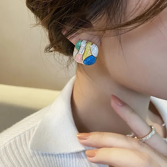 Authentic The Celestial Swirl: Retro Hong Kong Style Multicolor Geometric Earrings