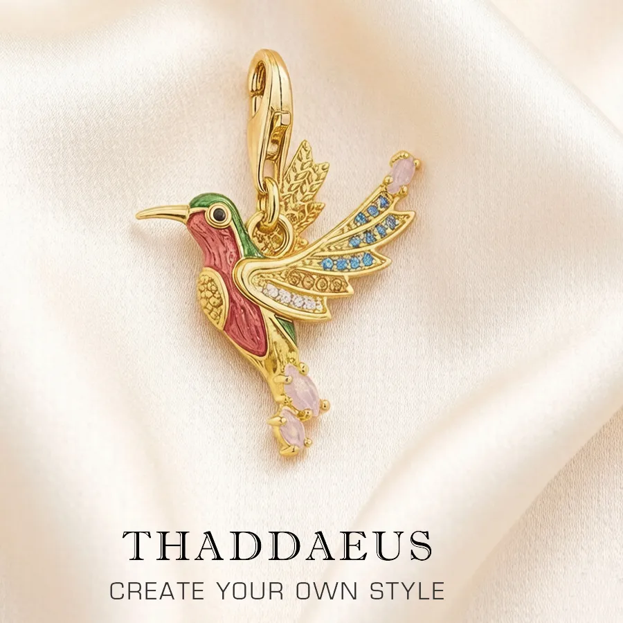 Authentic Colourful Hummingbird Gold Charm Women Bohemia Lucky 925 Sterling Silver Playful Pendant