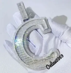 Authentic The Sovereign C: Radiant Moissanite Letter Talisman in White Gold-Plated Silver