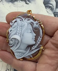 Authentic Whispers of the Sea: Italian Gold-Kissed Cameo Pendant