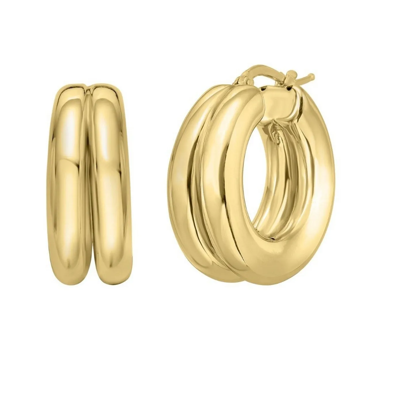 Authentic Celestial Orbs: Radiant Double-Row Gold-Plated Hoops